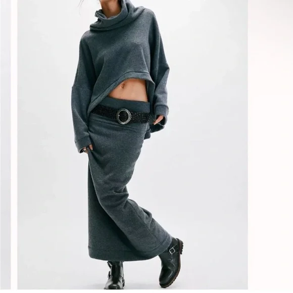 Free People Milley Reversible 2-Piece Set, Blue Knit Turtleneck & Skirt(XS) NWOT - Picture 5 of 13